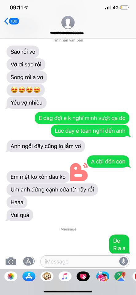 Anh chồng liên tục nhắn tin an ủi vợ nằm trong phòng sinh.