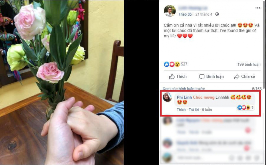 Phí Linh hài hước để lại bình luận trong ảnh của ông xã tương lai.  