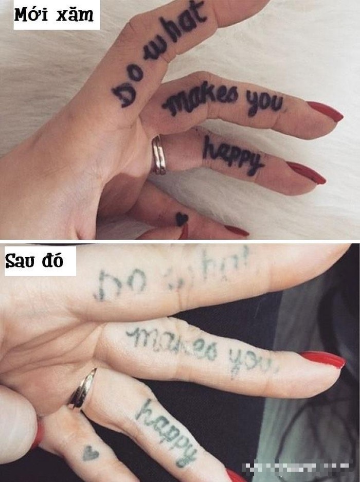 Những chữ được xăm trên ngón tay đã mờ hết các nét.