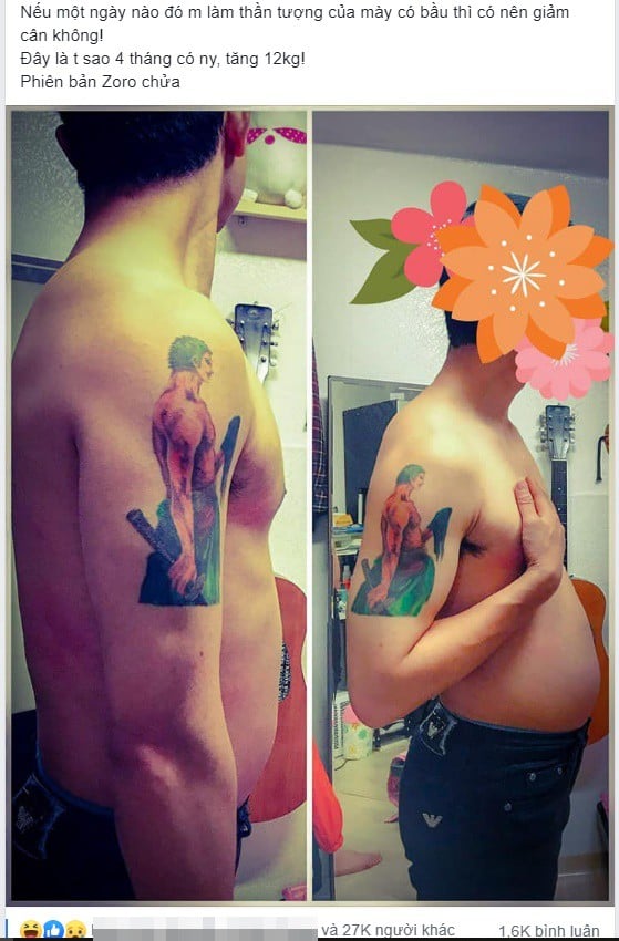 Hình xăm của chàng trai trước và sau khi tăng cân. Ảnh chụp màn hình.