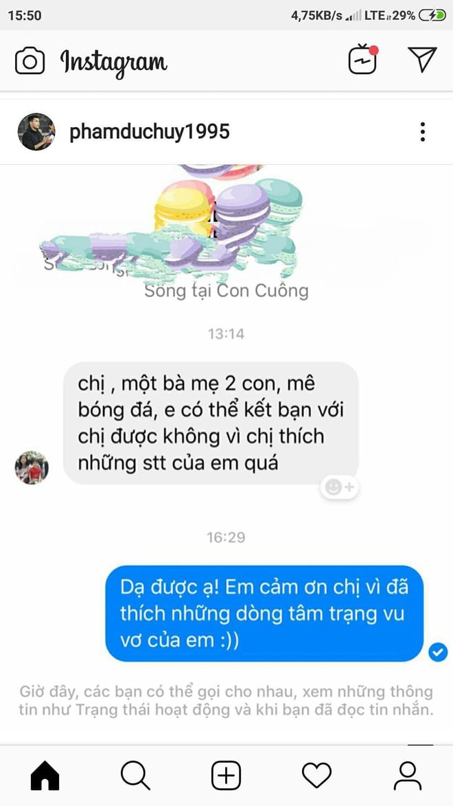 Đức Huy được một bà mẹ bỉm sữa nhắn tin xin kết bạn.