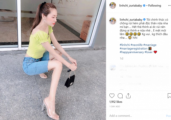 Mới đây, Linh Chi bất ngờ thông báo chuyện đã kết hôn trên trang cá nhân của mình: 