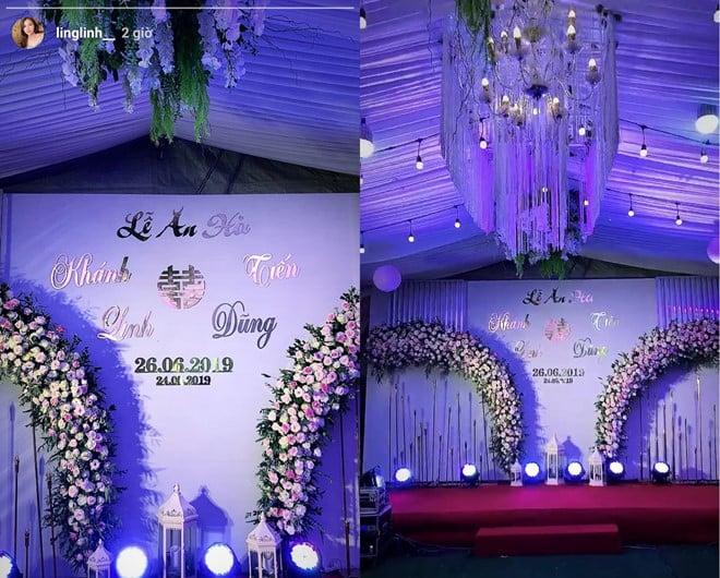 Khánh Linh chia sẻ hình ảnh về lễ ăn hỏi của mình với trung vệ Bùi Tiến Dũng.