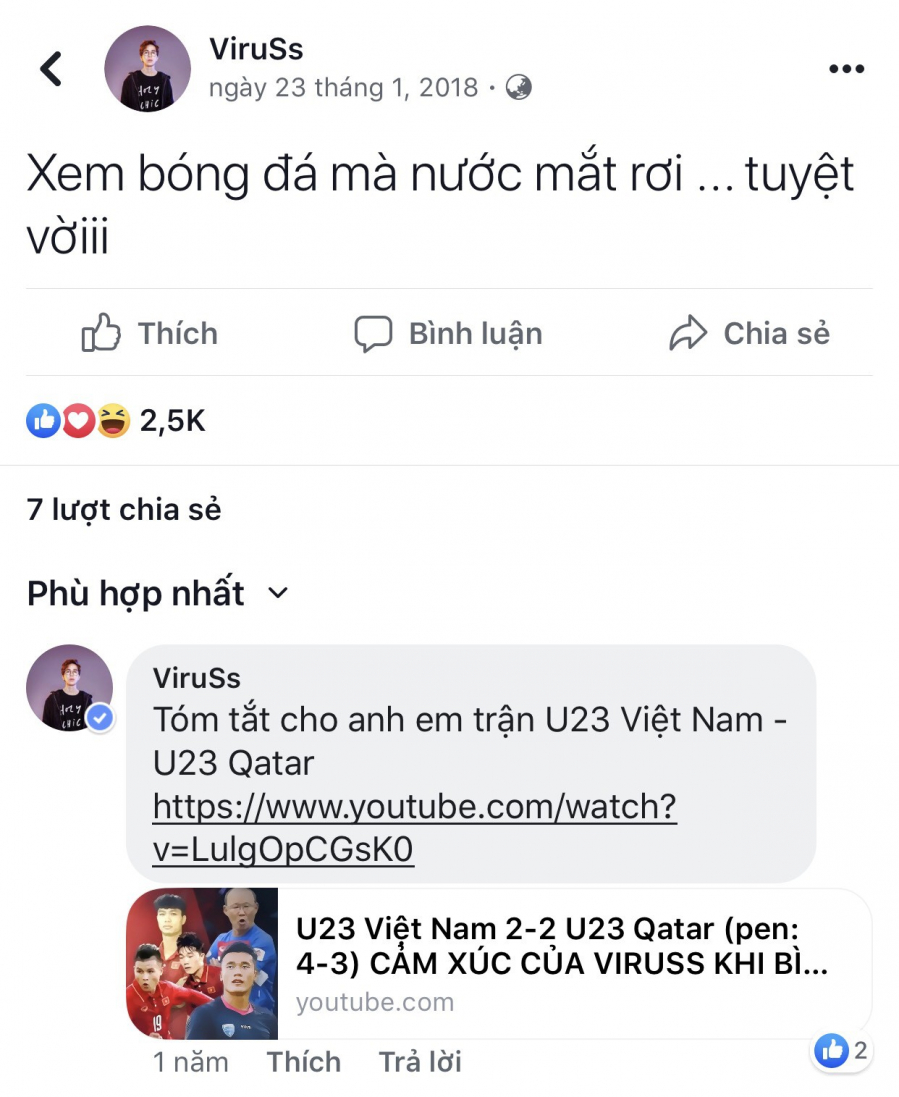 ViruSs viết status ủng hộ bóng đá