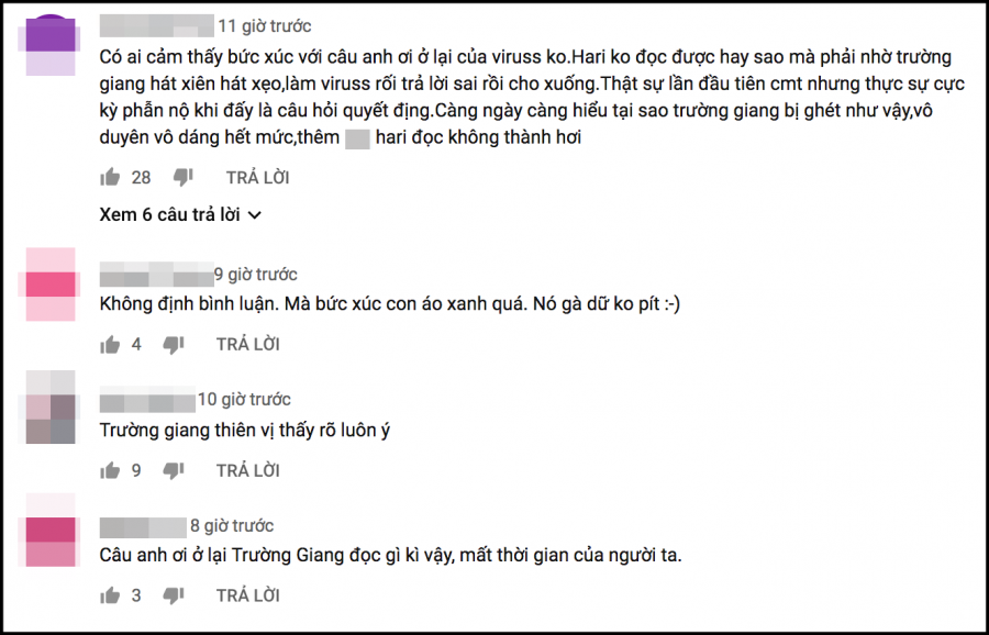 Rất nhiều khán giả đã để lại bình luận trên kênh Youtube của chương trình để nói về thái độ của Trường Giang.