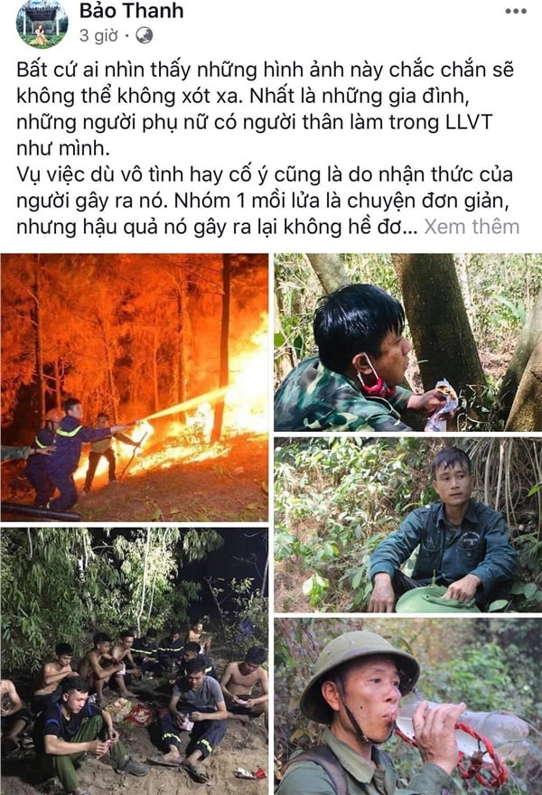 Bảo Thanh chia sẻ rất nhiều cảm xúc của mình trước vụ cháy đồng thời đăng tài kèm hình ảnh vô cùng xót xa của những người anh hùng đang hết mình chữa cháy 