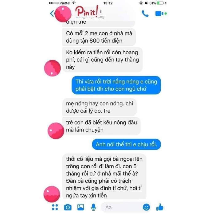 Đoạn tin nhắn của cô vợ trẻ và chồng.