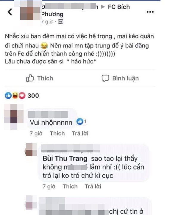 Thành viên được cho là trưởng FC Shine (FC của Bích Phương) lên tiếng kêu gọi mọi người đi 