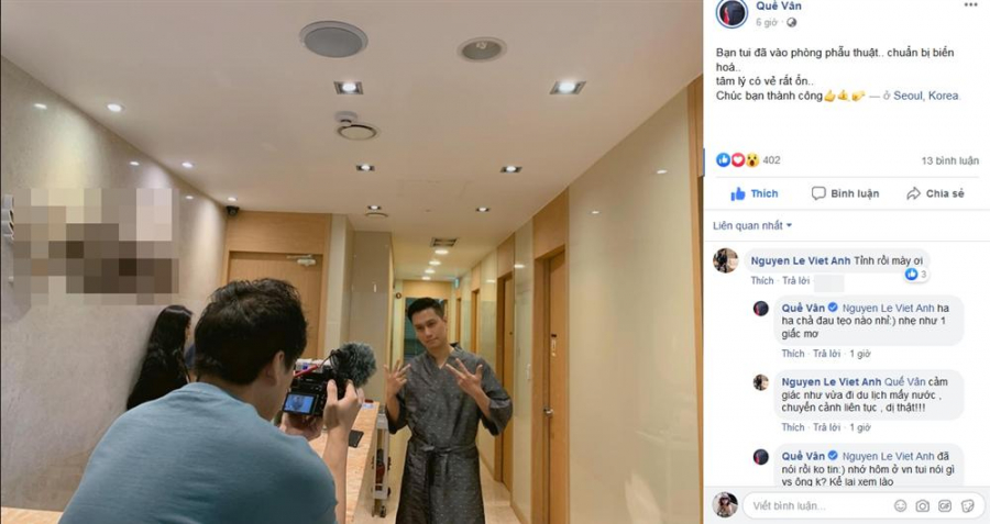 Hình ảnh Việt Anh trước khi vào phòng Shbet888 tiền thưởng cực khủng. Sau đó, anh bình luận thông báo tình hình với Quế Vân.