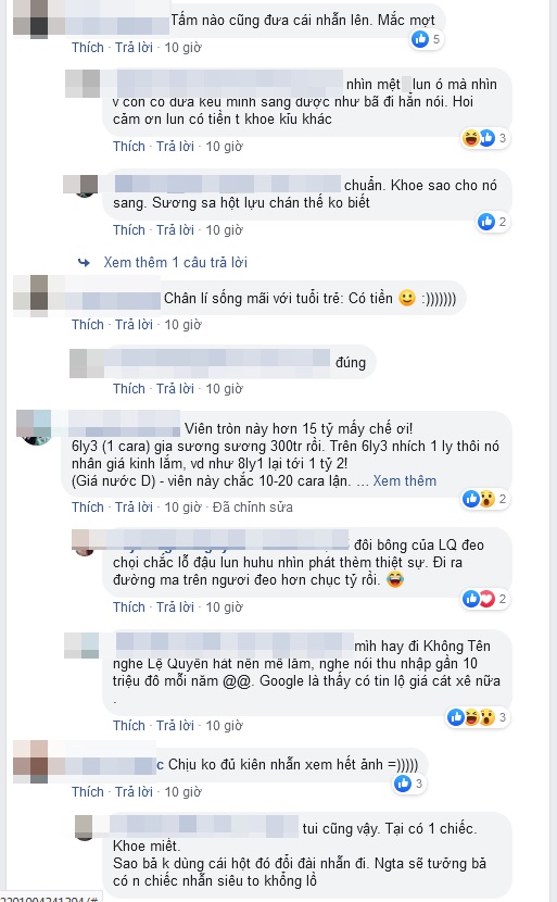 Loạt ý kiến trái chiều của dân mạng trước loạt ảnh khoe nhẫn kim cương của Lệ Quyên.