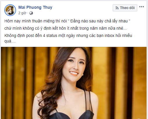 Mai Phương Thúy đính chính chuyện sắp sửa kết hôn.