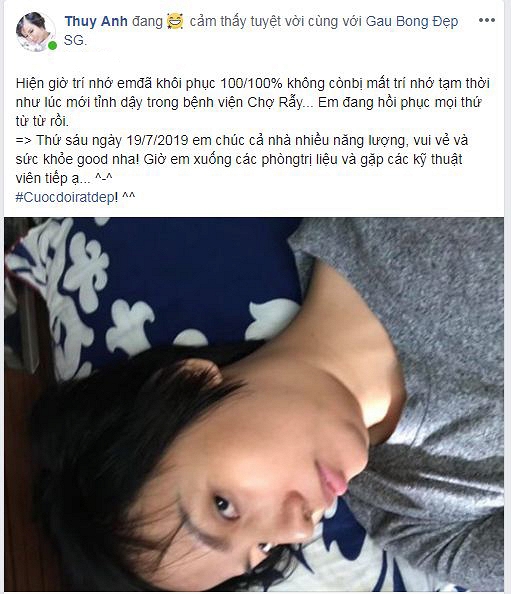 Thúy Anh cho biết trí nhớ em đã khôi phục 100/100%.  