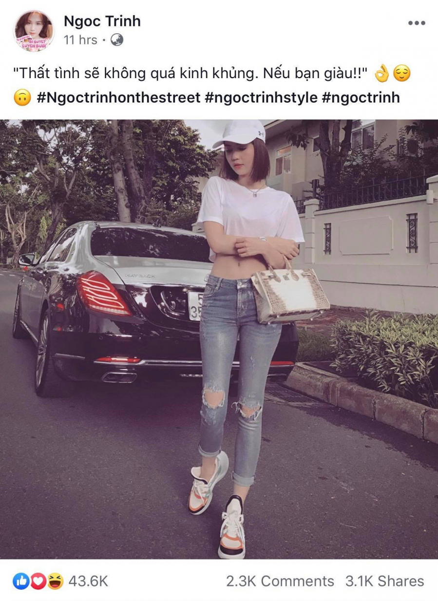 Thả nhẹ một dòng caption về chuyện tình - tiền, cư dân mạng lập tức tranh luận rất đông vui phía dưới bức ảnh của Ngọc Trinh.    