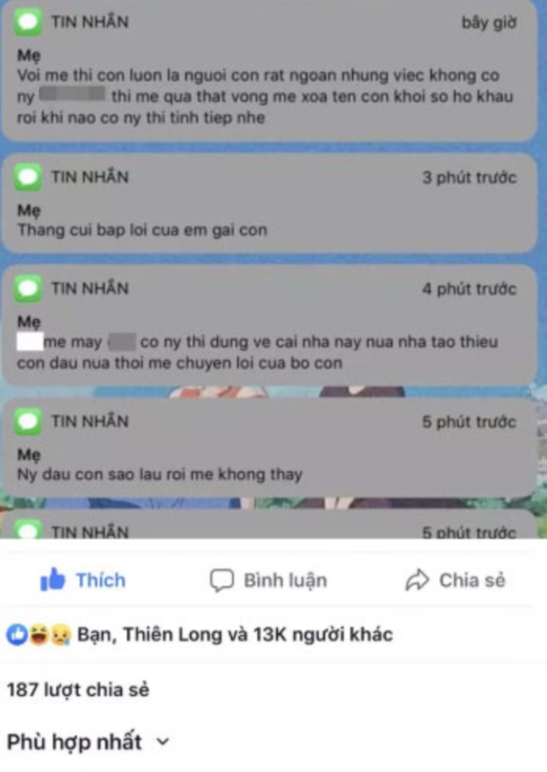Những dòng tin nhắn của mẹ chàng trai.
