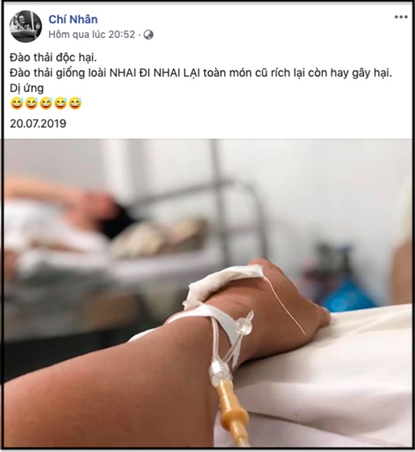 Chí Nhân bất ngờ đăng tải bức ảnh cánh tay đang truyền nước, kèm dòng trạng thái đầy ẩn ý lên trang cá nhân. 