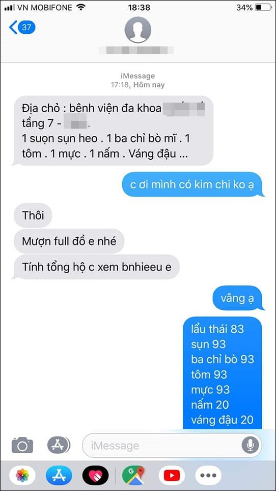 Tin nhắn xác nhận đặt lẩu của vị khách.