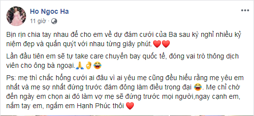 Dòng tâm sự được Hà Hồ chia sẻ trên trang cá nhân.  