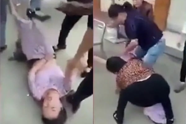 Thai phụ bị đánh ghen giữa phố.