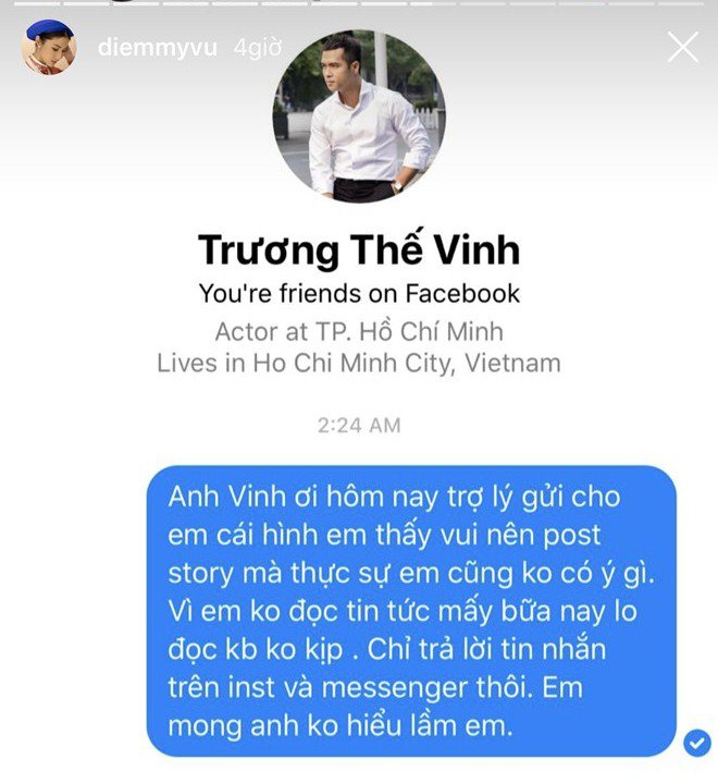 Nữ diễn viên cũng nhanh chóng gửi tin nhắn trần tình với đàn anh.