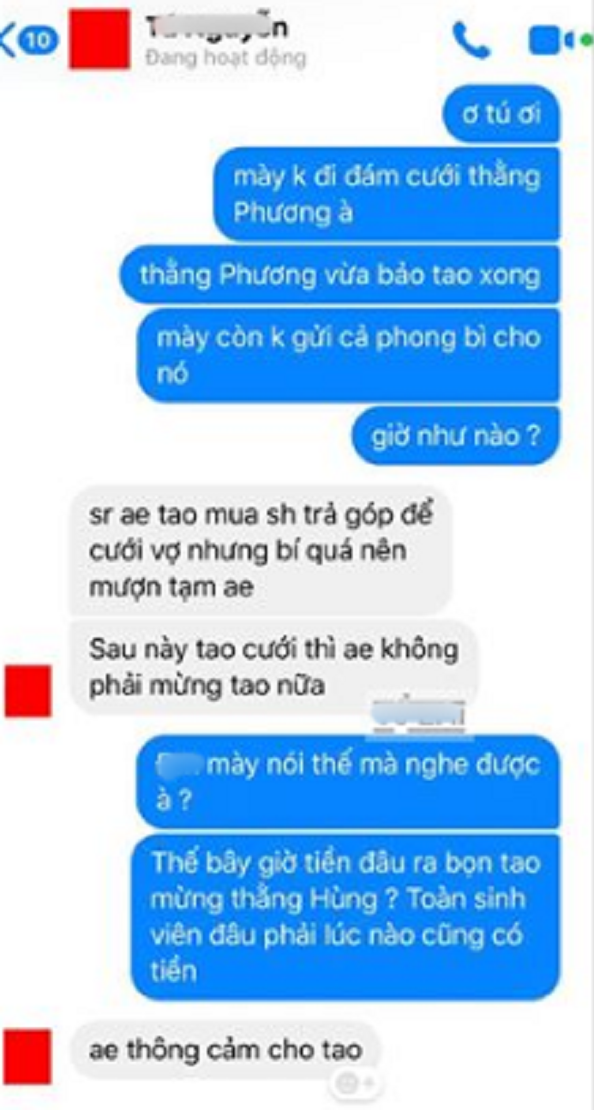 Đoạn tin nhắn của thanh niên lớp phó.