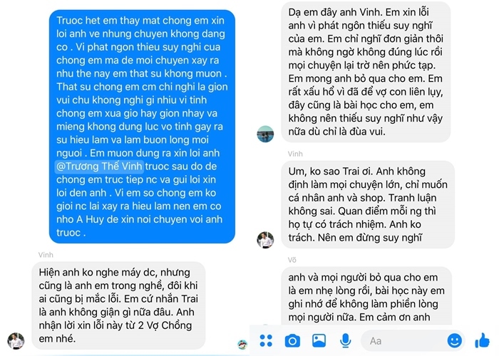 Vợ chồng Ngọc Trai gửi lời xin lỗi đến Trương Thế Vinh khi có những lời lẽ đùa không phải.