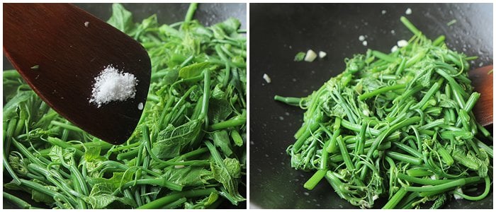 Cho to lửa khiến ngọn su su xanh và giòn hơn