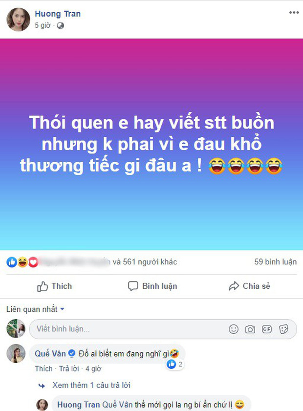 Hương Trần lên tiếng về những dòng trạng thái tâm trạng trước đó.