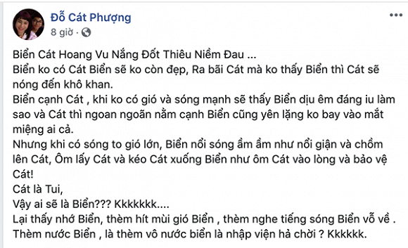 Dòng trạng thái được nữ nghệ sĩ đăng tải trên trang cá nhân.