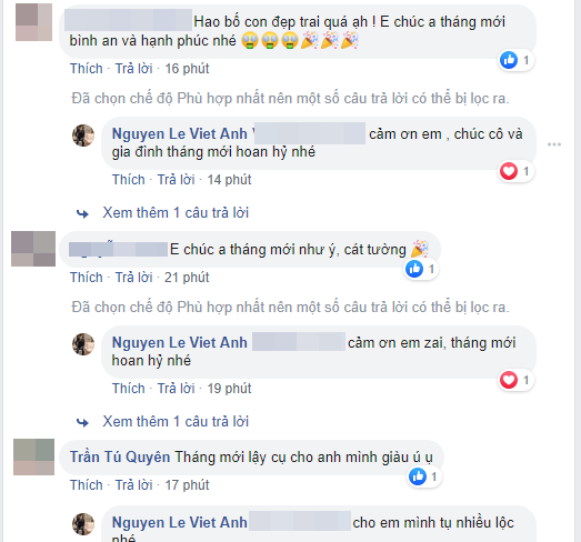 Ở phần bình luận, Việt Anh nhận được rất nhiều lời chúc may mắn từ người hâm mộ và bạn bè.
