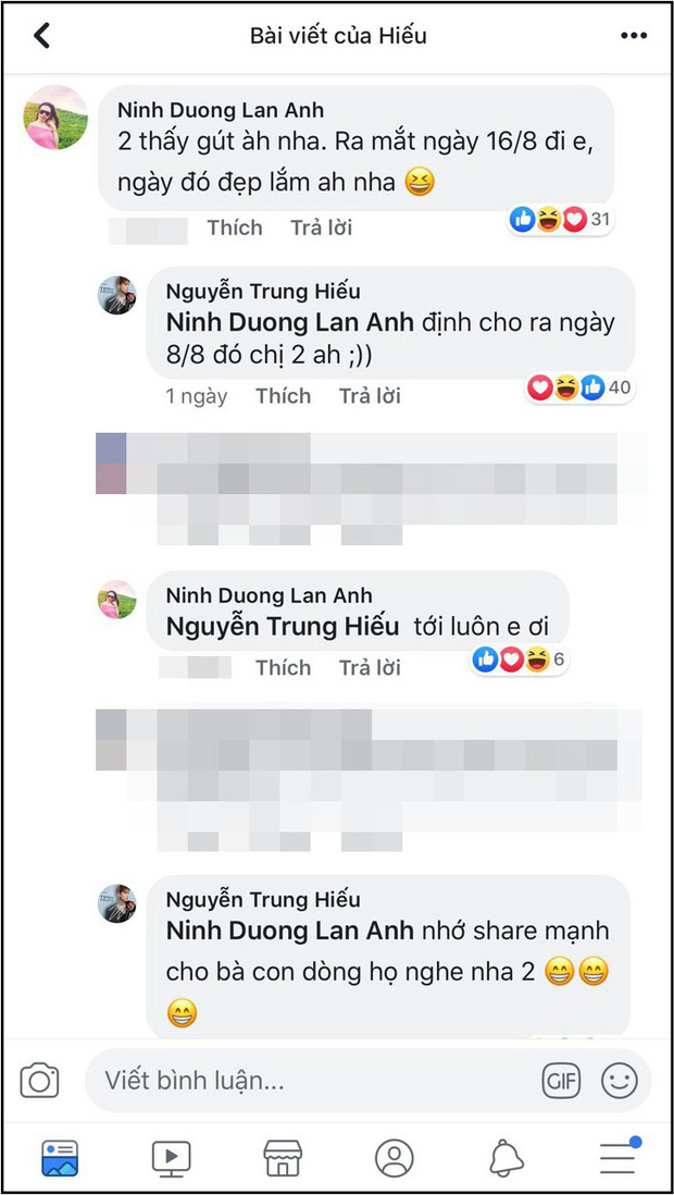 Cuộc trò chuyện hết sức thân thiết của Chi Dân và chị gái Ninh Dương Lan Ngọc trên trang cá nhân.    