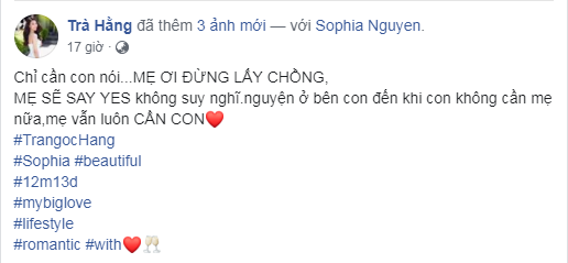 Dòng trạng thái được Trà Ngọc Hằng chia sẻ trên trang cá nhân.