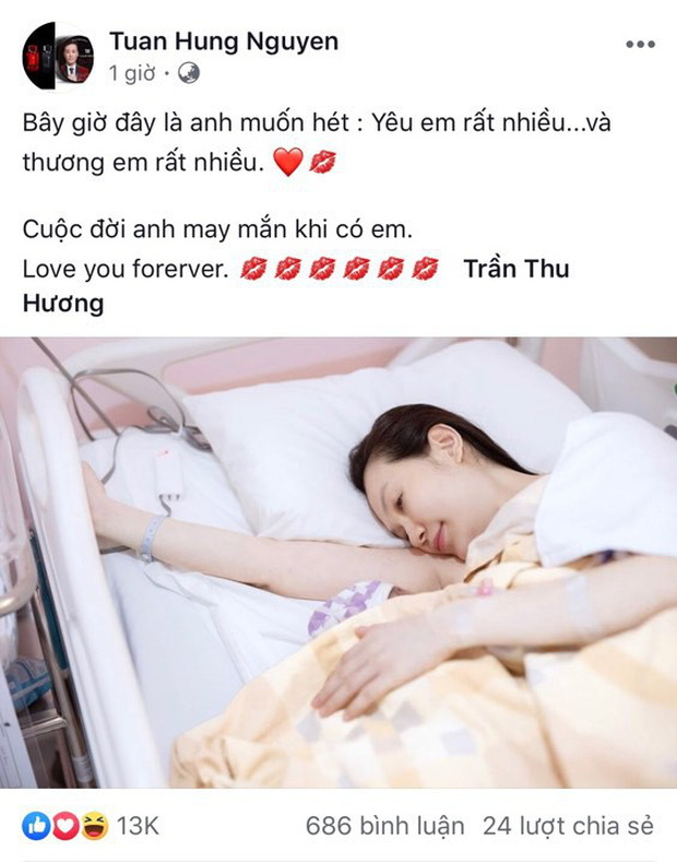 Dòng trạng thái đầy xúc động Tuấn Hưng gửi đến bà xã Thu Hương.  