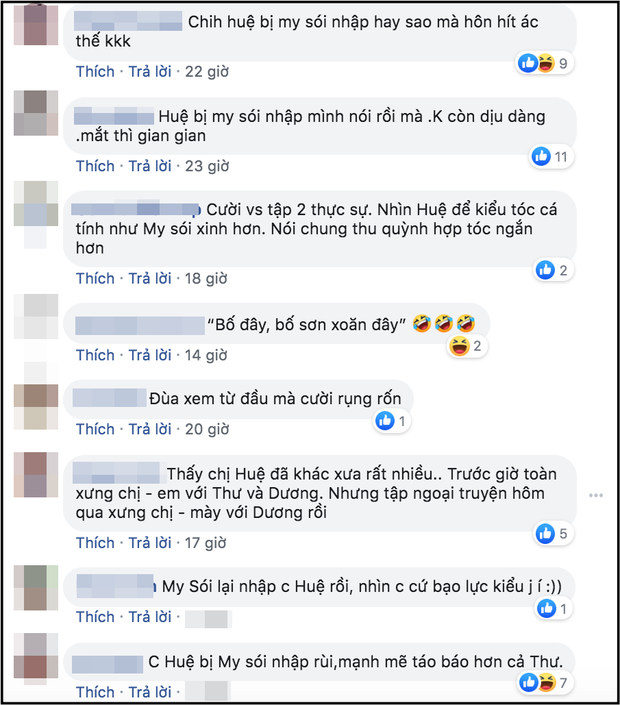Đông đảo khán giả nhận xét chị cả Thu Huệ hiền lành ngày nào nay đã bị My sói nhập nên mới táo bạo hơn xưa đến vậy.