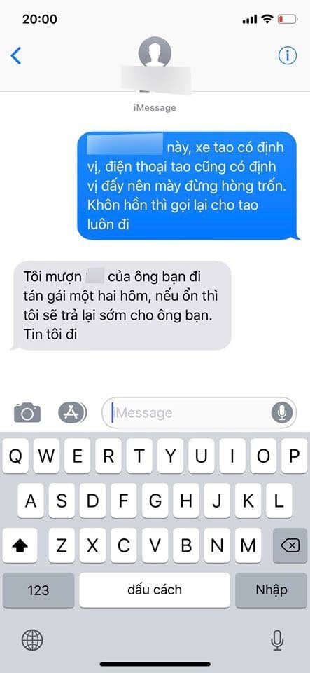 Dòng tin nhắn của thanh niên và tên trộm.
