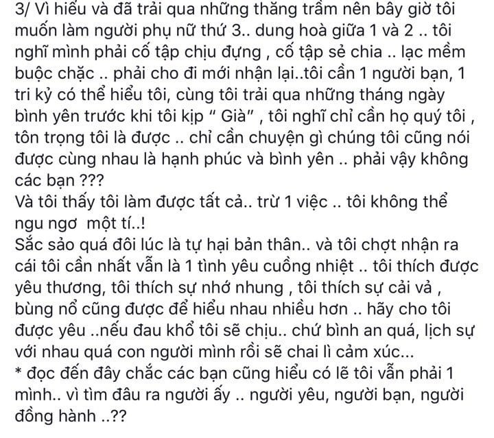 Dòng trạng thái được nữ nghệ sĩ Cát Tường chia sẻ trên trang cá nhân.