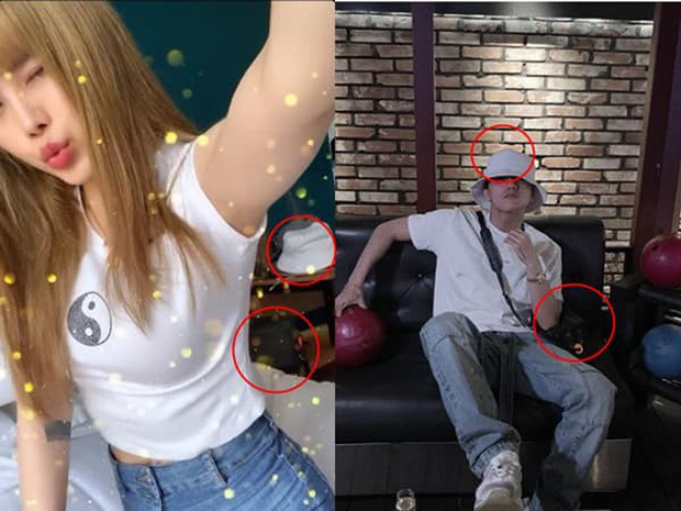 Bức ảnh selfie của Thiều Bảo Trâm vô tình xuất hiện chiếc mũ và túi xách giống y chang món đồ Sơn Tùng mang bên mình trong chuyến đi Hàn Quốc.    