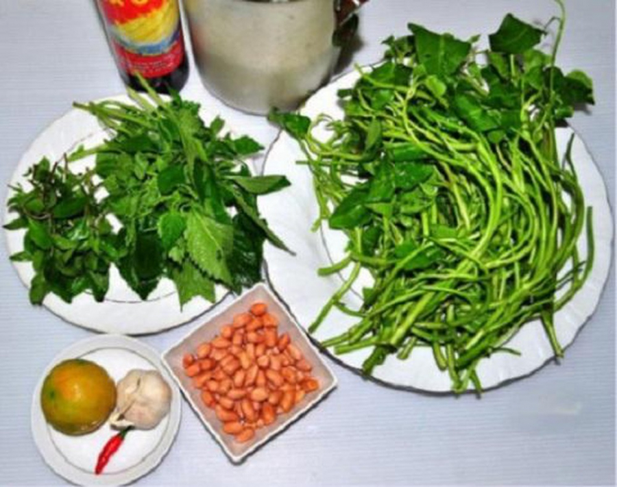 Nguyên liệu làm nộm rau muống.