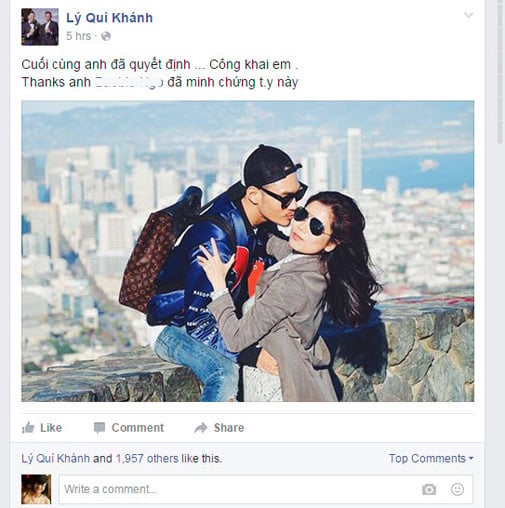 Lý Quí Khánh chính thức công khai người yêu trên trang cá nhân.    