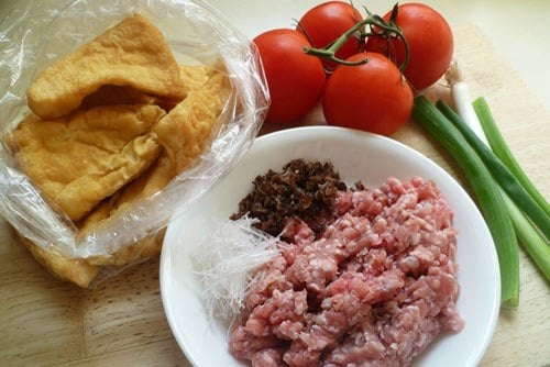 Nguyên liệu làm món đậu nhồi thịt