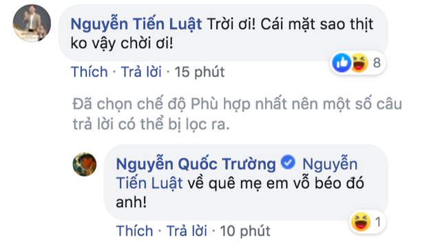 Ngay cả Tiến Luật cũng nhận thấy gương mặt Quốc Trường tròn trịa rõ rệt.    