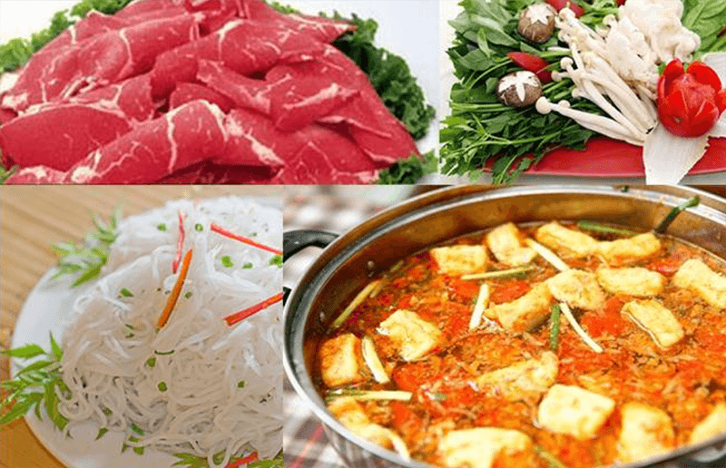 Phần nguyên liệu của món lẩu riêu cua bắp bò