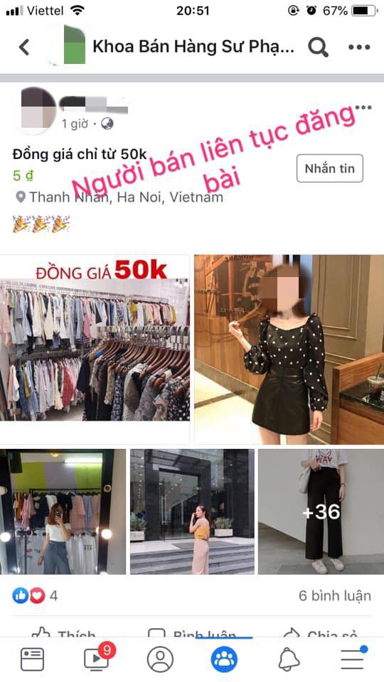 Shop đăng bài bán quần áo đồng giá.