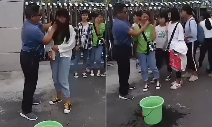 Thầy giáo lấy khăn lau hết lớp trang điểm của các nữ sinh khi đến trường.