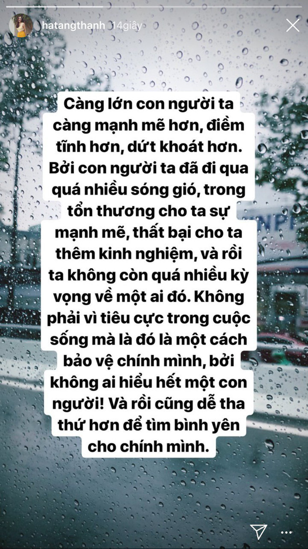Tăng Thành Hà bất ngờ có dòng chia sẻ nói về cách đi tìm bình yên cho chính mình.
