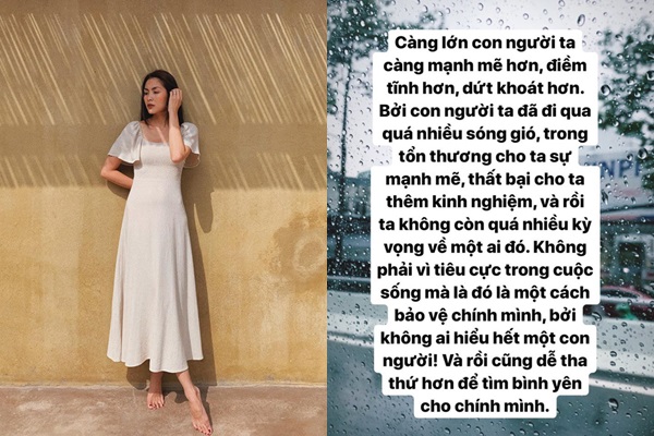 Tăng Thành Hà bất ngờ có dòng chia sẻ nói về cách đi tìm bình yên cho chính mình. Dòng tâm sự đầy triết lý hiếm hoi của Tăng Thanh Hà khiến dư luận đổ dồn sự chú ý. Rất nhiều ý kiến cho rằng, dường như nàng ngọc nữ đang có tâm trạng riêng, hoặc gián tiếp hé lộ cách giữ cho bản thân luôn bình yên giữa showbiz.    