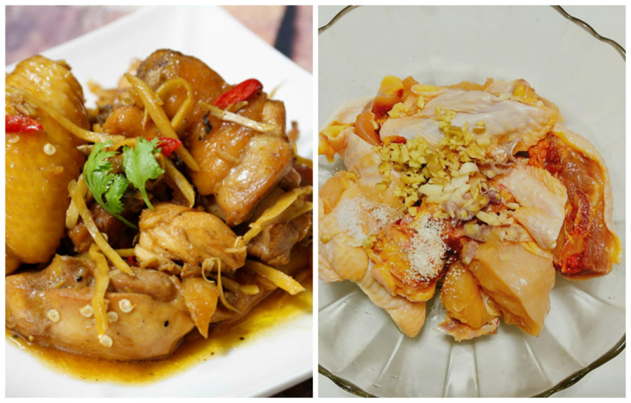 Bỏ gừng vào rang thịt gà chuẩn vị