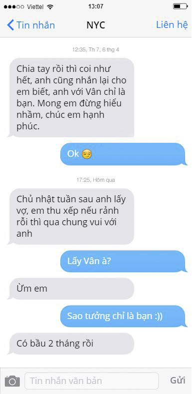 Tin nhắn mời cưới của anh chàng người yêu cũ.