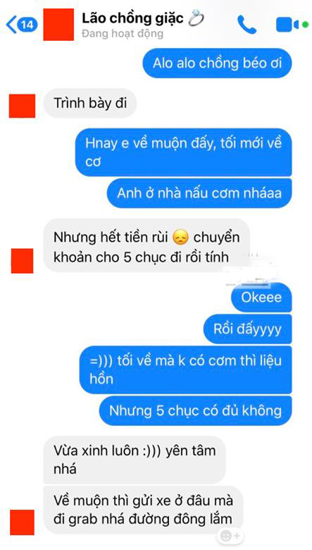 Đoạn tin nhắn của cô vợ và anh chồng.