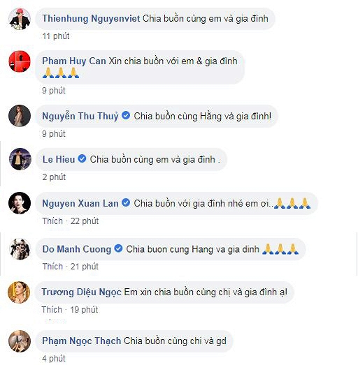Sao Việt chia buồn khi biết tin bố của siêu mẫu Thu Hằng qua đời.  