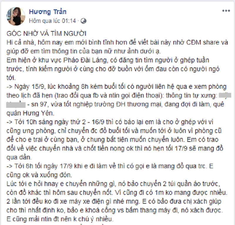 Câu chuyện được chia sẻ lên mạng xã hội.